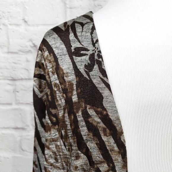 Chico's Easywear Sz 3 Brown Gray Shimmery Animal Print Jacket Chicos XL 16 - Picture 5 of 14